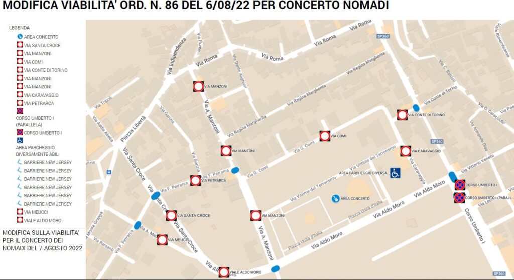 Modifica viabilità ord.86 del 06/08/2022 per concerto Nomadi